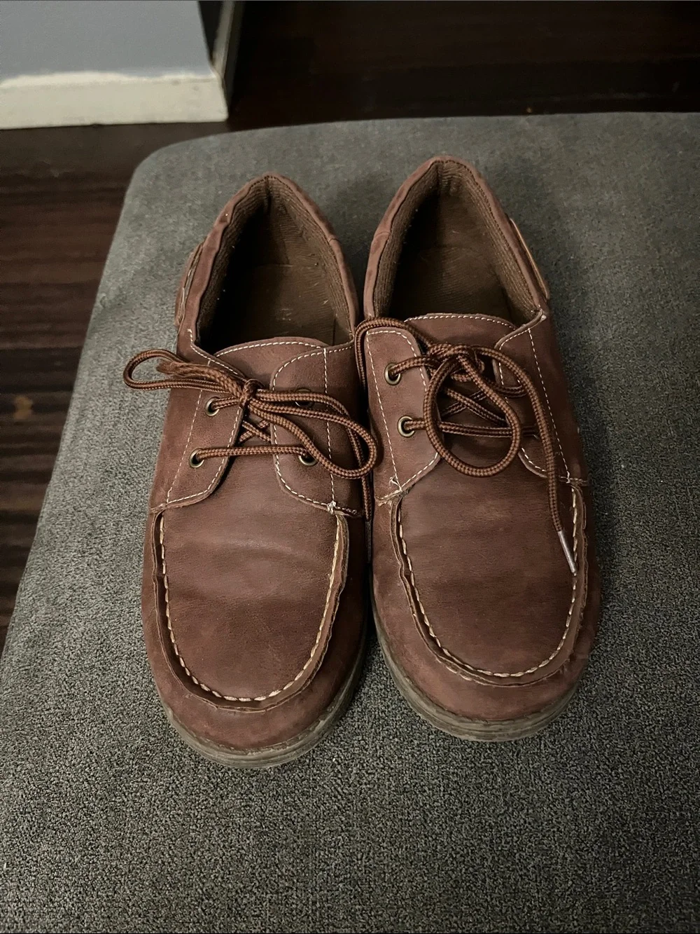 Men's Brown Leather Casual Lace-Up Boat Shoes Size 6 boys